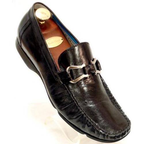 Fiesso Black Genuine Leather Loafer Shoes With Bracelet FI1071